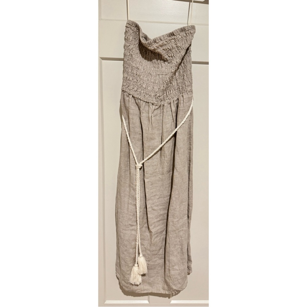 NWT J Crew smocked linen strapless dress. Size S. *Natural color*
